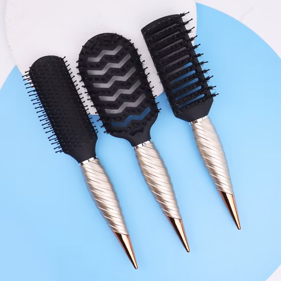 Logotipo personalizado Diseñador de plástico Rosa Negro Hombres medianos 100% 360 Cerdas duras Cepillo de masaje de cabello curvo Cepillos de ondas de ventilación